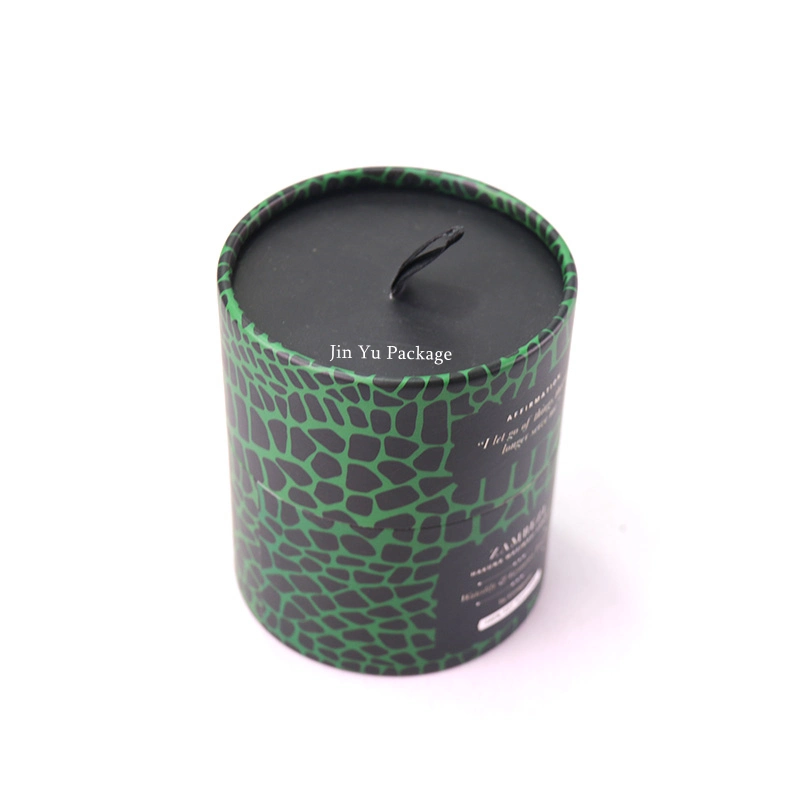 Round Shape Green Color Leather Paper Gift Candle Packaging Box Wholesale