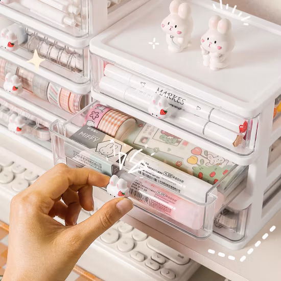 Cassetti da tavolo trasparenti Scatola portaoggetti per organizer per trucco in cristallo cosmetico in plastica