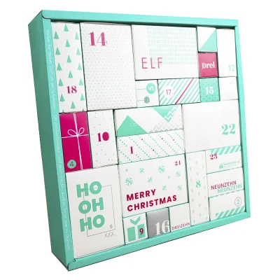 Soluzione di pacchetti di design, scatole regalo, calendario dell'avvento, scatola nascosta, scatola regalo quadrata in carta, confezione per Natale