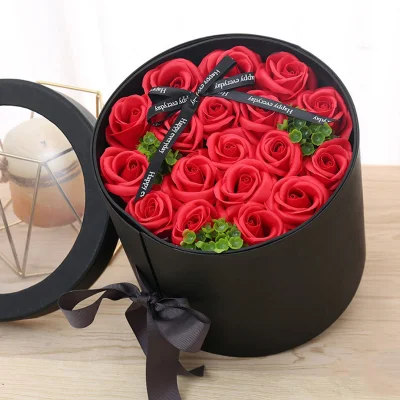 Scatola di carta regalo floreale rotonda personalizzata squisita in PVC premium Scatola di carta regalo romantica con bouquet di rose